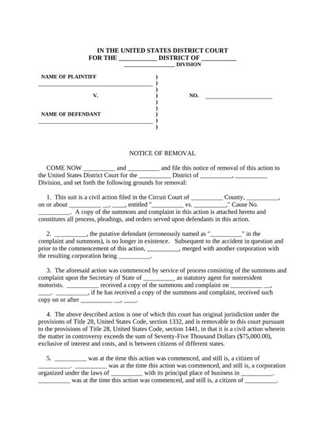 Notice Of Removal Form Fill Out And Sign Printable Pdf Template