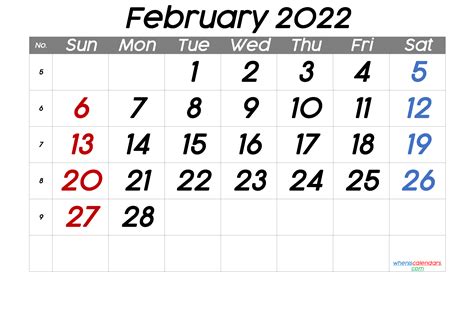 Free Printable February 2022 Calendar Premium