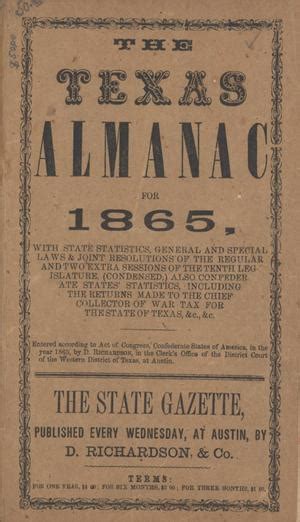 The Texas Almanac For 1865 The Portal To Texas History