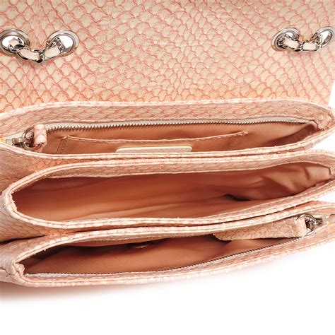 Chanel Snakeskin Clams Pocket Medium Flap Light Pink 76868