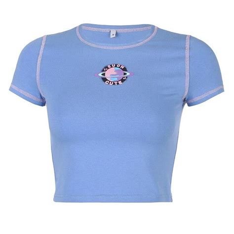 Y2k Aesthetic Outfits Fashion Grunge Clothing Vintage Clothing Light Blue Print Crop Top