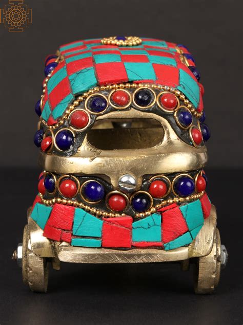 5'' Brass Auto Rickshaw with Inlay Work | Table Decor Item | Exotic
