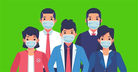 Keluarga muslim indonesia memakai masker wajah dengan rambu protokol kesehatan. Gambar Orang Bermasker Kartun Png