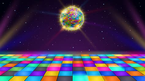 Disco Dance Floor Retro Party Scene With Led Squares Grid Glowing Floor