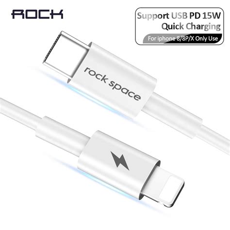 rock type c pd cable to usb c 8 pin quick charging cable for iphone x 8 8 plus phone data cable