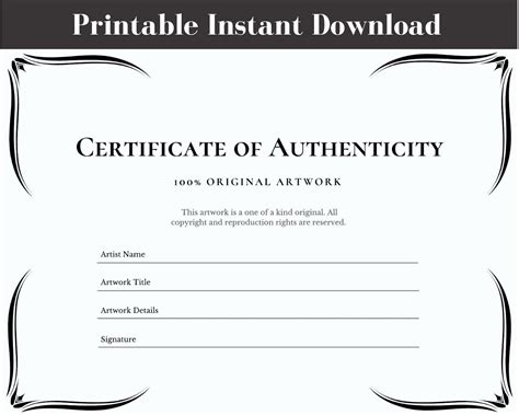 Certificate Of Authenticity For Artwork Template