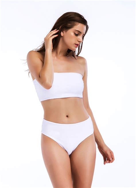 Solid Color Bra Style 2 Piece Bathing Suit White Women