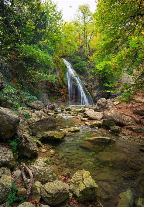 Beautiful Autumn Landscape With Waterfall Stock Photo Image Of Russia
