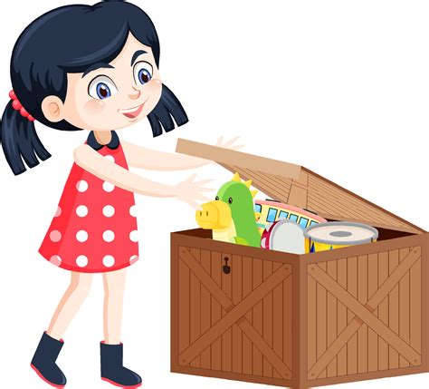 A Girl Putting Her Toy Into The Box 8138678 Vector Art At Vecteezy