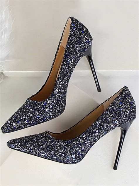 High heels are a type of shoe in which the heel is significantly higher off the ground compared to the toes. Women Sparkling Glitter Stiletto Heel Closed Toe High ...