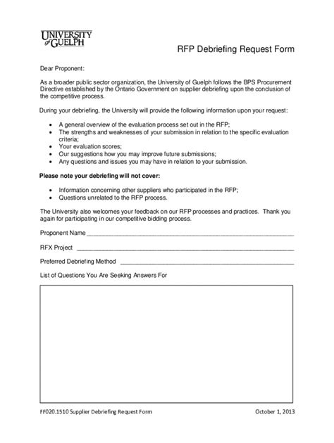 Fillable Online Rfp Debriefing Request Form Fax Email Print Pdffiller