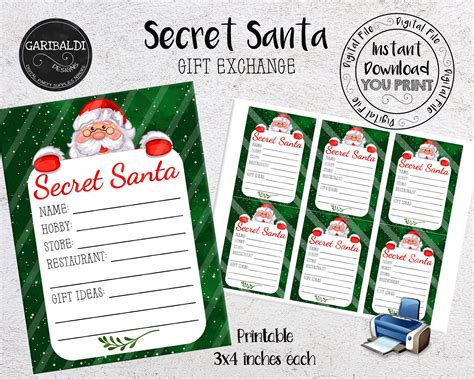 Secret Santa Printable Cards Secret Santa T Exchange Wish Etsy In