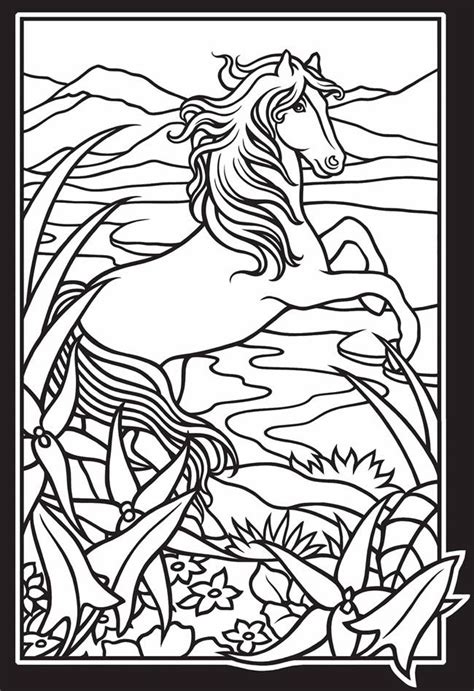 Download Dover Stained Glass Coloring Pages | Wild Horses Stained ...