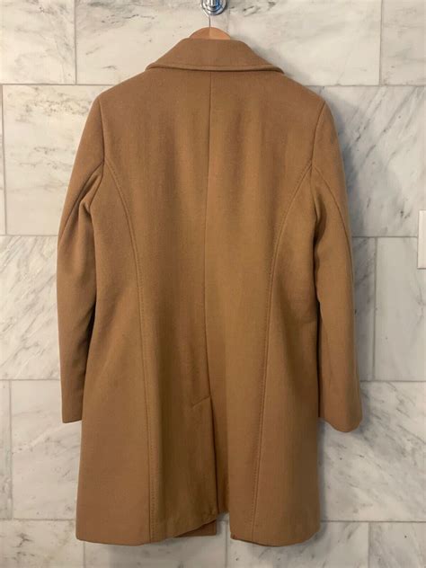 Calvin Klein Single Breasted Wool Blend Reefer Coat Camel Ebay