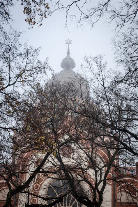 Subotica Synagogue Under A Blurry Fog And Mist In A Cold Autumn Day