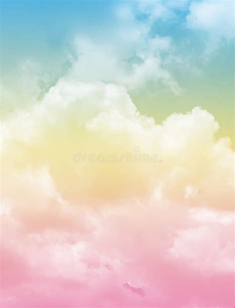 Cloud And Sky With A Pastel Rainbow Colored Background Stock Photo