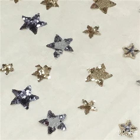 Sequin Star Embroidery Lace Fabric Nude Color Mesh Based Etsy