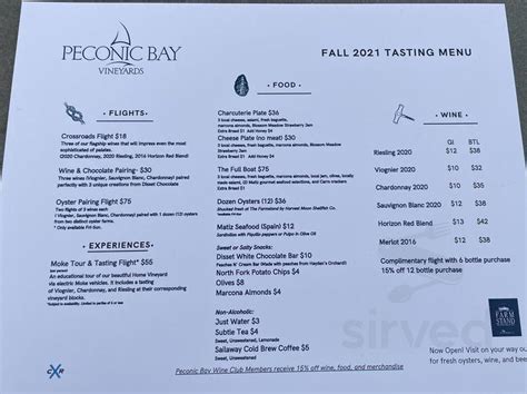 Menu For Peconic Bay Vineyards In Cutchogue Ny Sirved