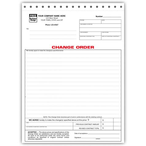 Free Printable Construction Change Order Forms