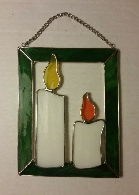 Christmas Candles Stained Glass Window Suncatcher Handmade 6 X 7 5 Ebay