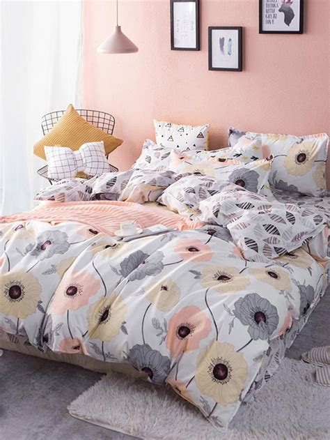 Flower & Leaf Print Sheet Set -SheIn(Sheinside) | Bedding sets, Cute