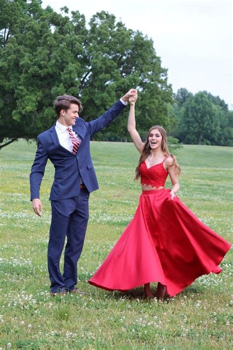 Red Prom Dress Two Piece Hoco Couple Outfits Ball Gown Couple