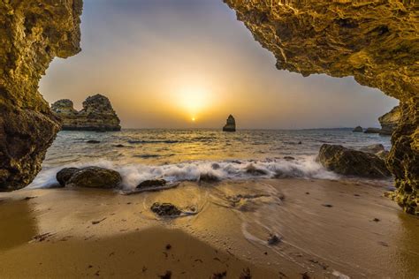 Nature Landscape Cave Beach Sunrise Rock Sea Sand Horizon