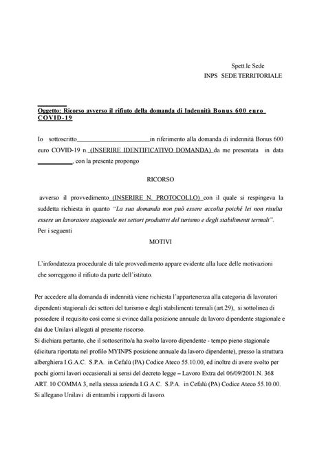 Fac Simile Ricorso Amministrativo Inps Dove Si Trova In Pdf A Cosa