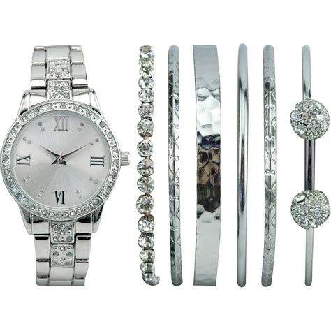 Womens Stackable Silver Watch Set With 6 Assorted Bracelets Walmart