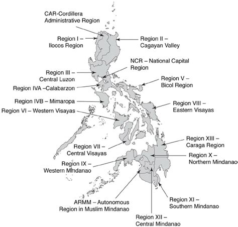 Map Of The Philippines Showing The Administrative 17 Regions 1920