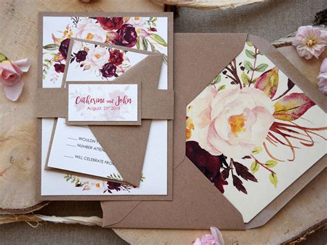 rustic chic floral wedding invitations boho wedding invitation with rsvp