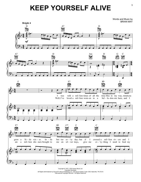 Queen Keep Yourself Alive Sheet Music Notes Download Printable Pdf