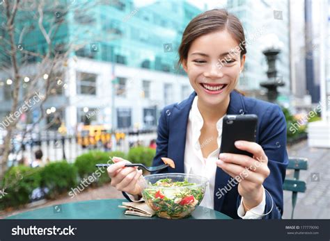 Young Business Woman Eating Salad On Stock Photo 177779090 Shutterstock