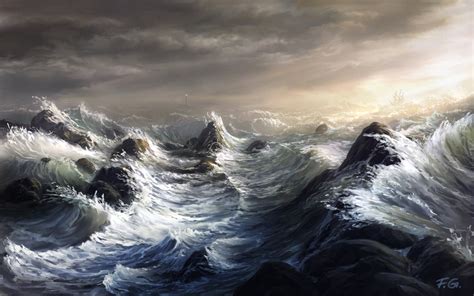 1080x1920 Resolution Ocean Waves Painting Artwork Waves Sea