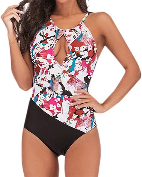Goosuny Damen Badeanzug Neckholder Badeanzüge Einteiler Swimsuit Blumen