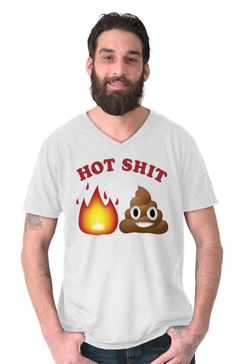 Hot S Fire Poop Emoji Funny Emoticon Meme Adult V Neck Short Sleeve