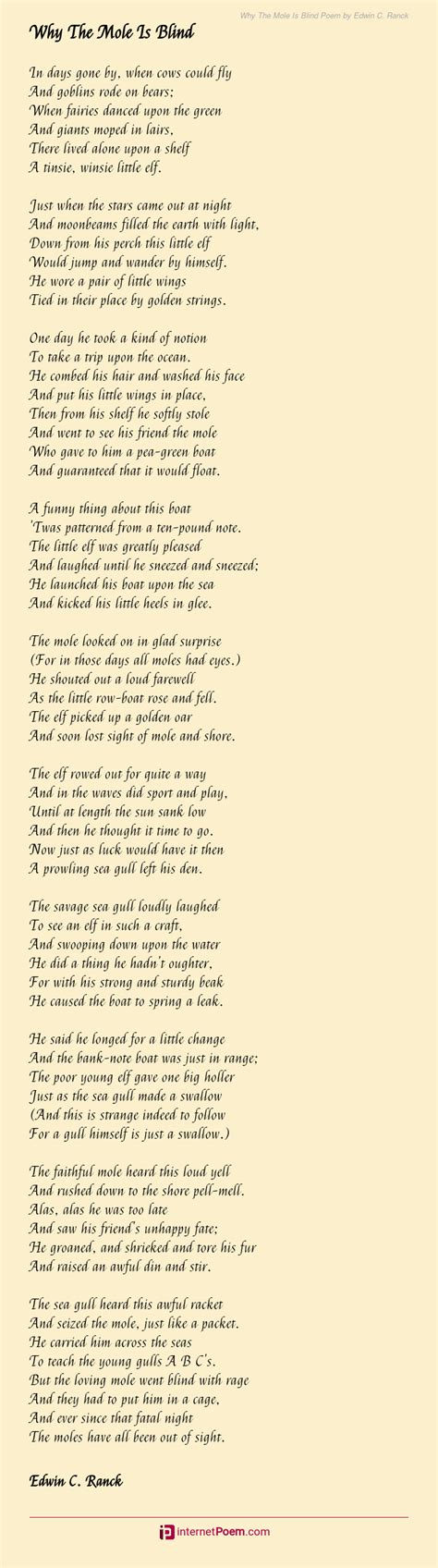 Why The Mole Is Blind Poem By Edwin C Ranck