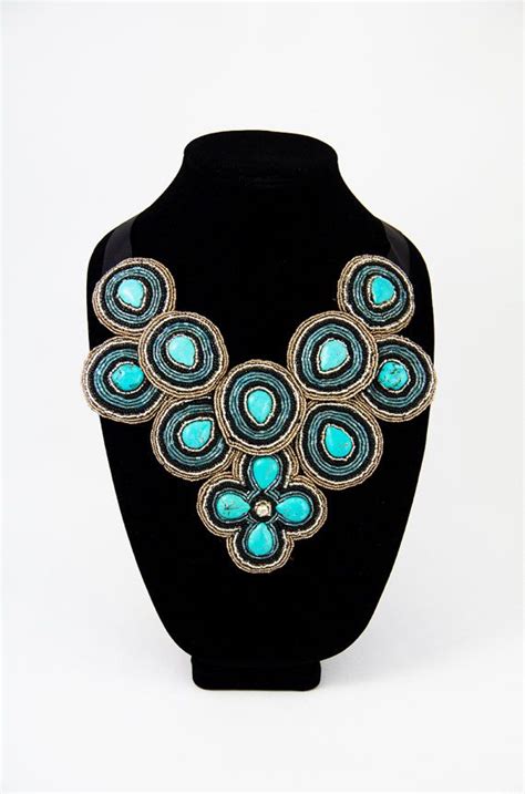 Turquoise Beaded Statement Bib Necklace By LilyAnneMade On Etsy 92 00