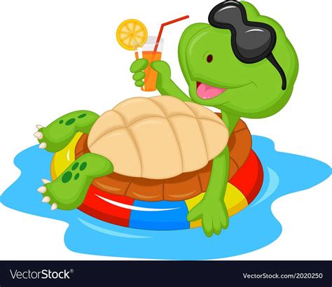 Vector Illustration Of Cute Turtle Cartoon On Inflatable Round