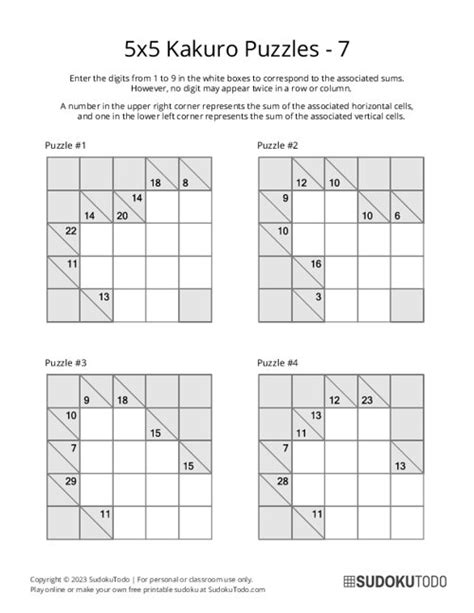 kakuro puzzles printable