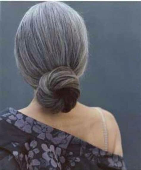 Hairstyles For Women Over 50 Grey Hair Low Bun Long Gray Hair Silver