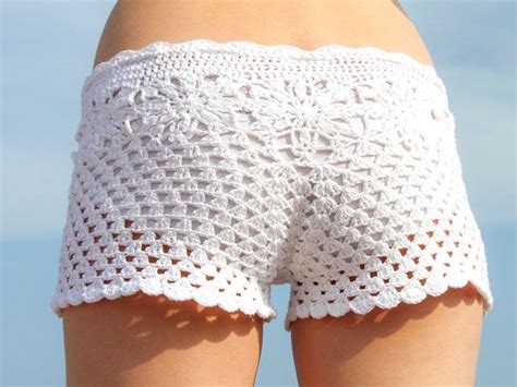 White Beach Shorts Pantalones Cortos De Ganchillo Pantalones De