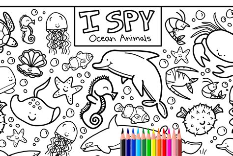 I Spy Ocean Animals Coloring Page Printable Download Etsy In 2021