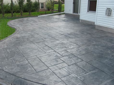 Stamped concrete costs depend on materials and labor, the complexity and number of different stamped concrete patterns used, and stains and coloring affects. Grand Ashlar W/ Slate Border | Concrete patio designs ...