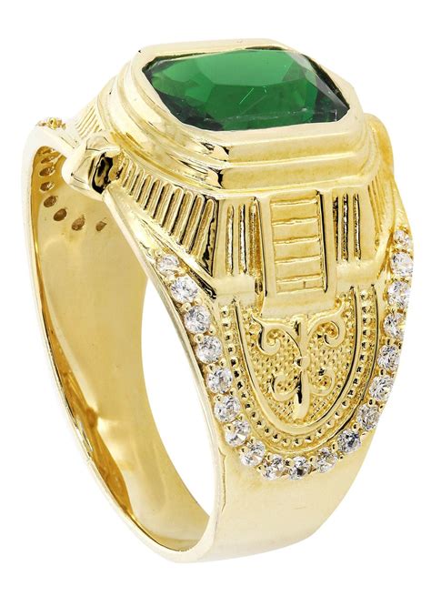 Emerald And Cz 10k Yellow Gold Mens Ring 72 Grams Frostnyc