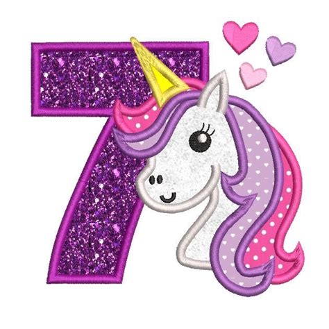 Girls 7th Birthday Unicorn Applique Design Rosieday Embroidery
