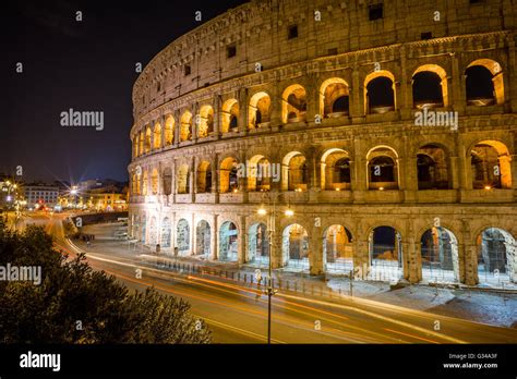 A Long Exposure Of The Colosseum At Night In Rome Italy Stock Photo