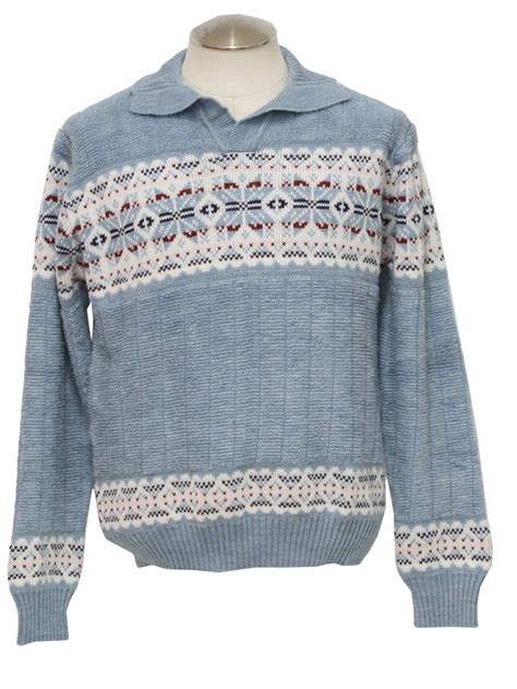 Retro 1980s Sweater Mervyns Early 80s Mervyns Mens Baby Blue