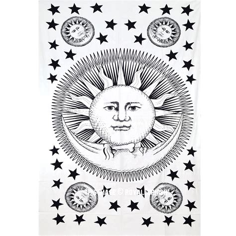 Celestial White And Black Sun Moon Planet Wall Tapestry