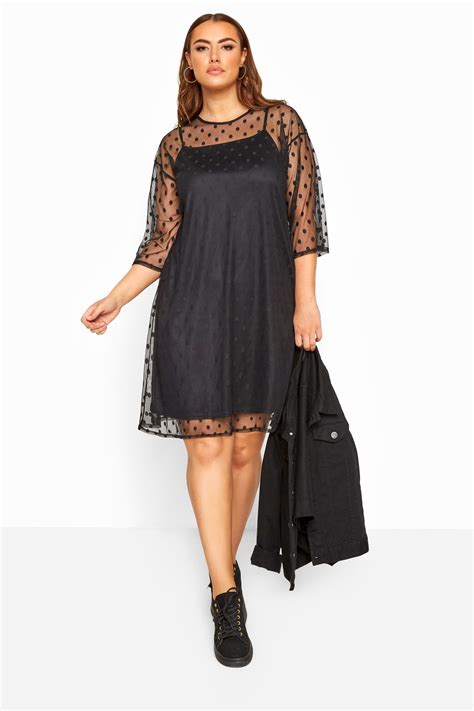 Limited Collection Black 2 In 1 Polka Dot Mesh Dress Yours Clothing